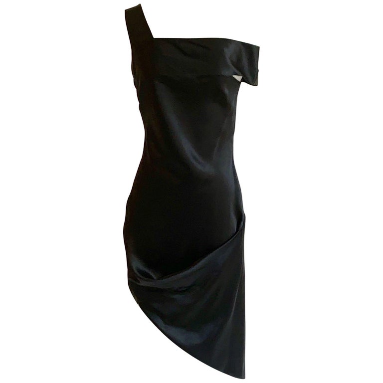 Alexander McQueen 2008 Black and Nude Silk Asymmetrical Drape Dress at ...