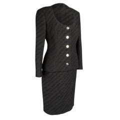 Dolce&Gabbana Skirt Suit Black Scoop Neck Silver Mirror Buttons 44 fits 8