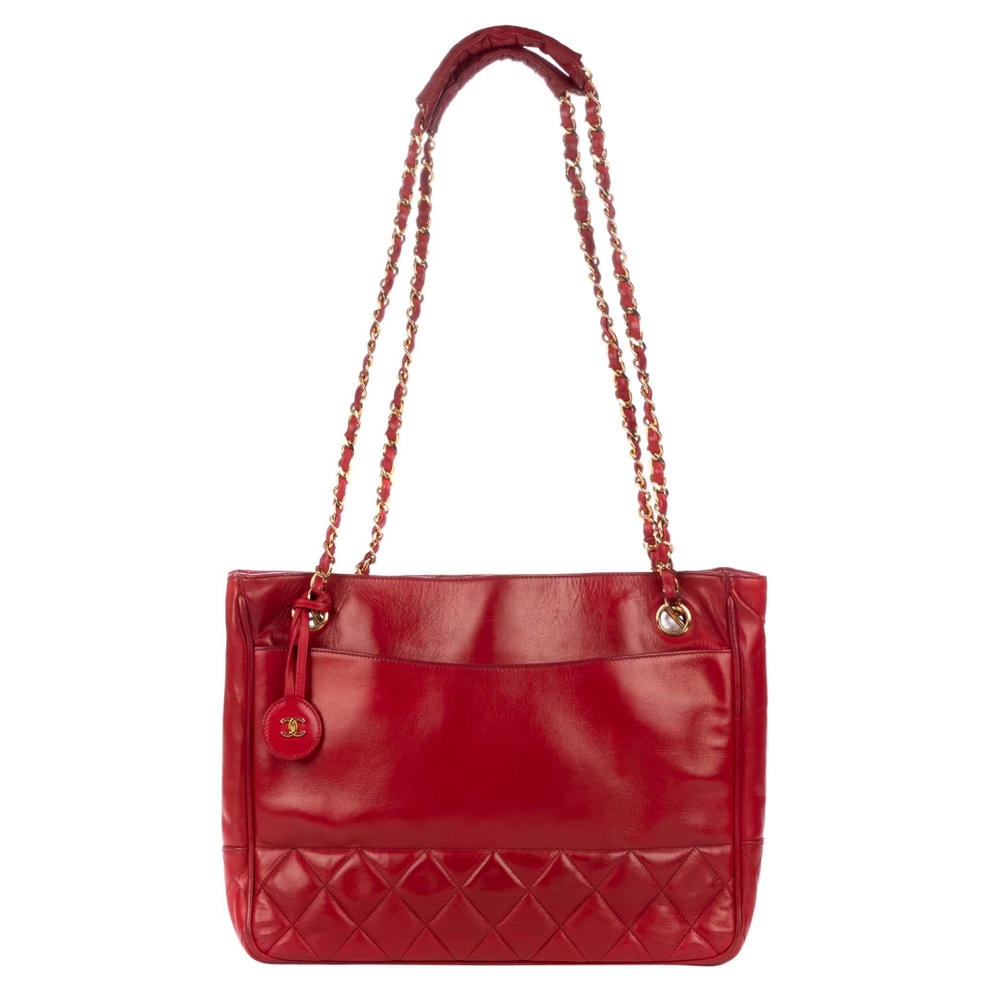 Chanel Red Lamb Leather Vintage Shoulder Bag 