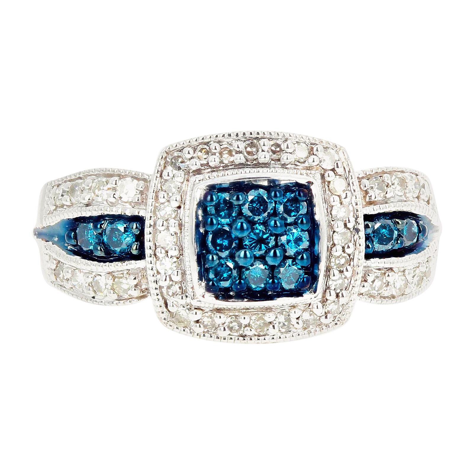 Gemjunky Blue Diamond and White Diamond Ring
