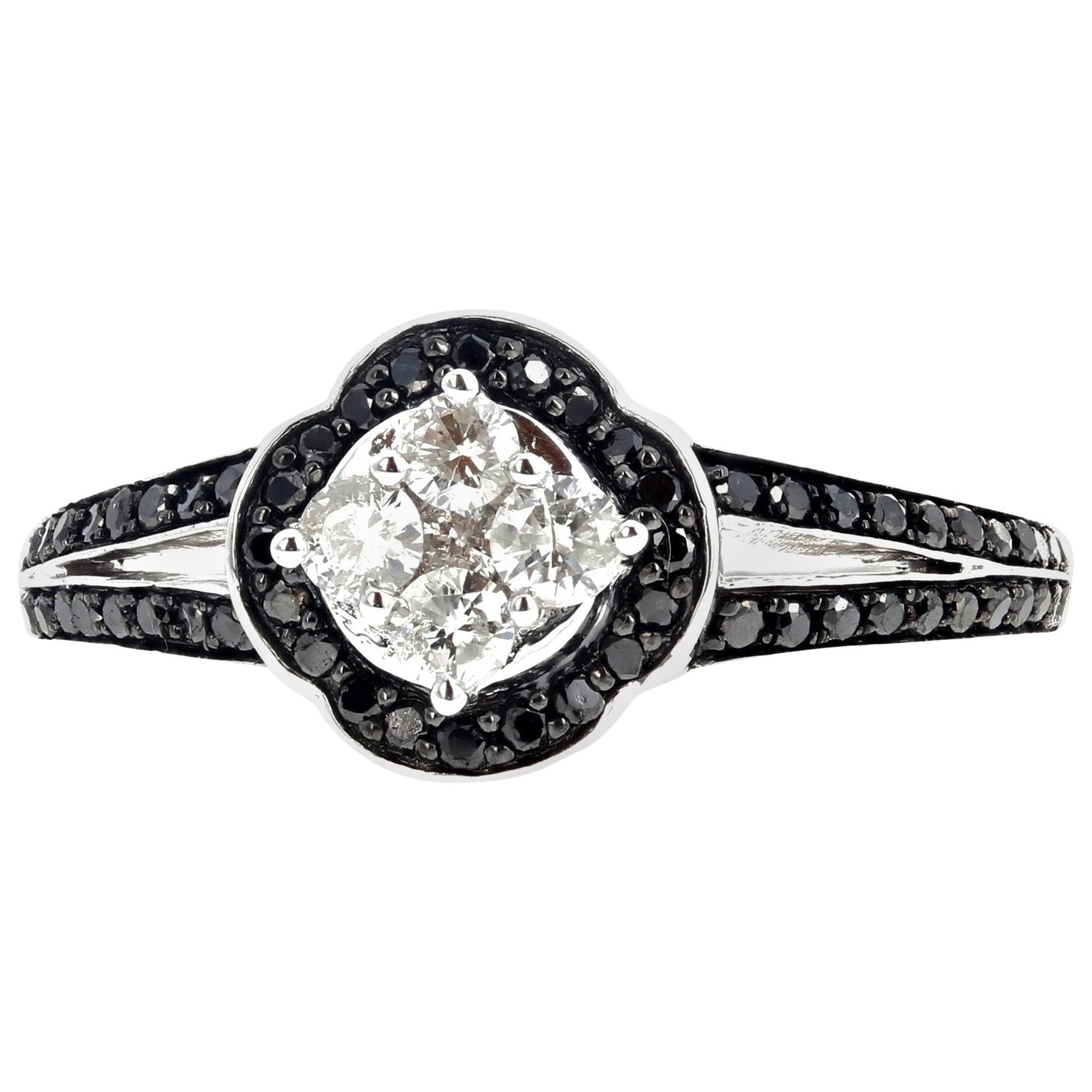 Gemjunky Dalmation White Diamond & Black Diamond Engagement Ring