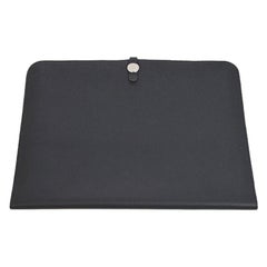 Hermes Black Leather Silver Large LapTop Business Envelope Clutch CarryAll Bag