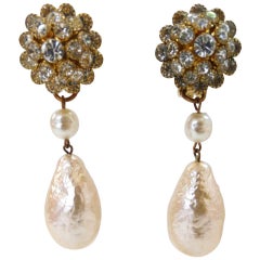 1960s Christian Dior Freshwater Pearl Drop Earrings 