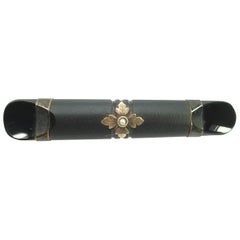 Victorian Whitby Jet, 10k Gold, & Seed Pearl Mourning Brooch, 1870s