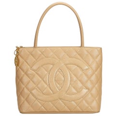Chanel Brown Beige Caviar Leather Leather Caviar Medallion Tote Italy