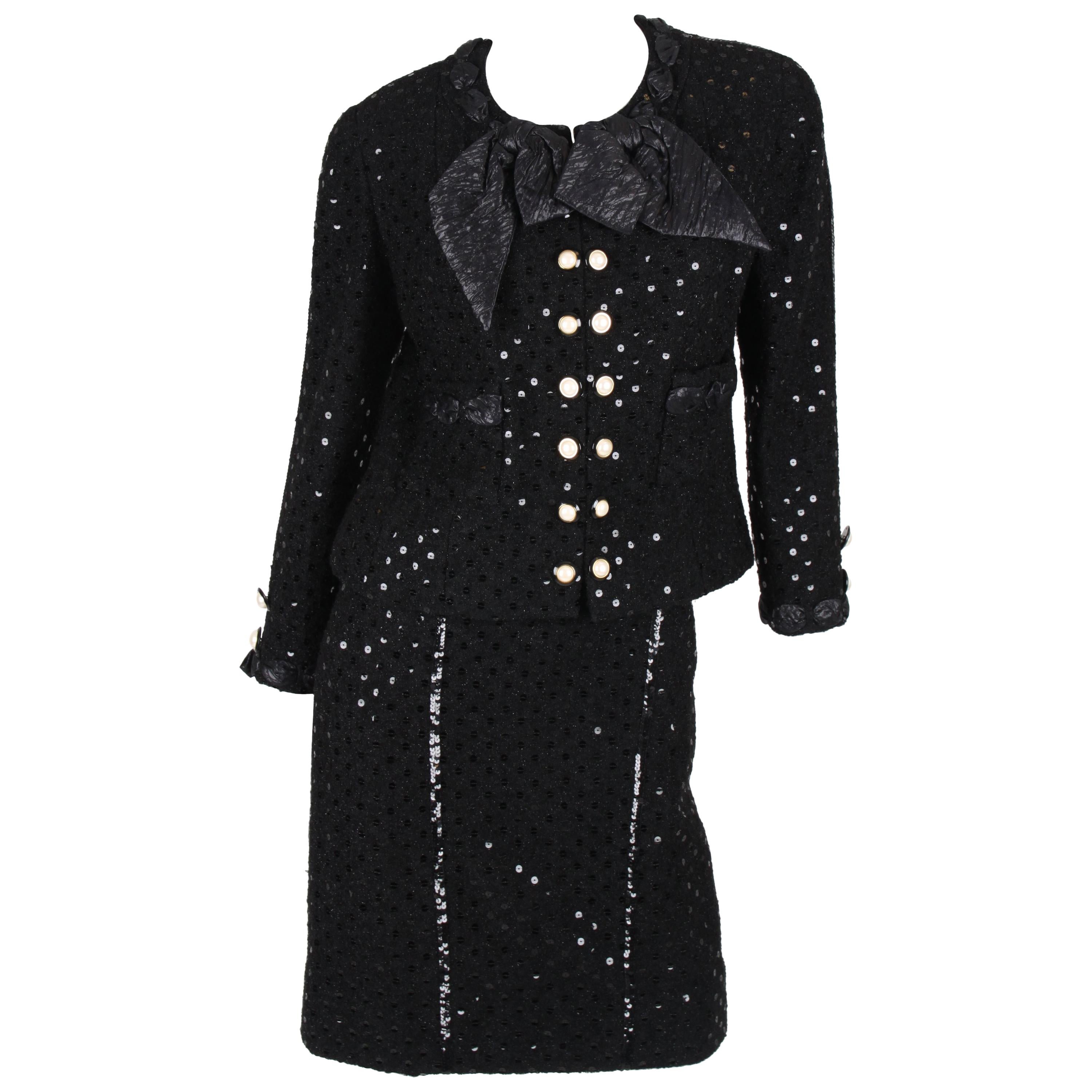 Chanel 2-pcs Sequin Suit Jacket & Skirt - black 1983
