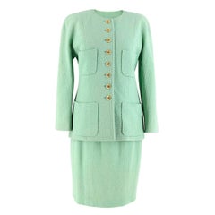 Chanel Boutique Vintage Green Wool Jacket & Skirt Set US 6