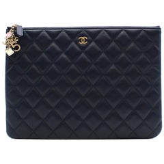 Chanel Navy Lambskin Classic Pouch
