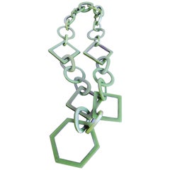 Vintage Italian Green Celluloid Geometric Link Necklace