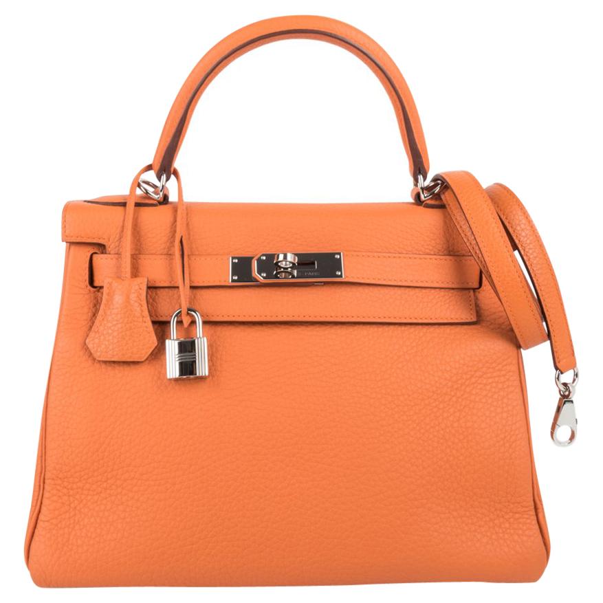 Hermes Kelly 28 Retourne Bag H Orange Togo Palladium