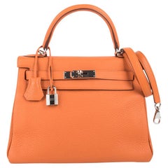 Hermes Kelly 28 Retourne Bag H Orange Togo Palladium