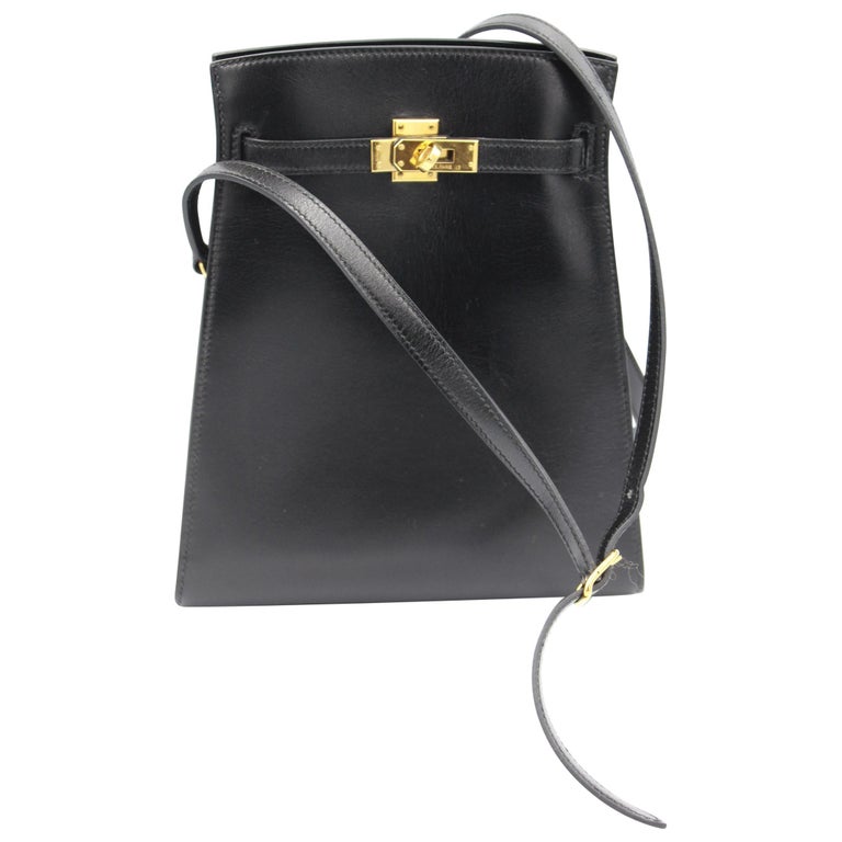 Vintage Hermes Mini Kelly Sport Bag in Black Box Leather at 1stDibs