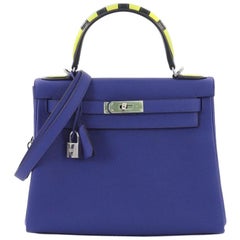 Hermes Kelly Au Trot Sac à main Bleu Electrique Togo avec matériel Palladium 28