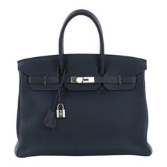 Hermes Birkin Handtasche Bleu de Prusse Togo mit Palladium-Hardware 35