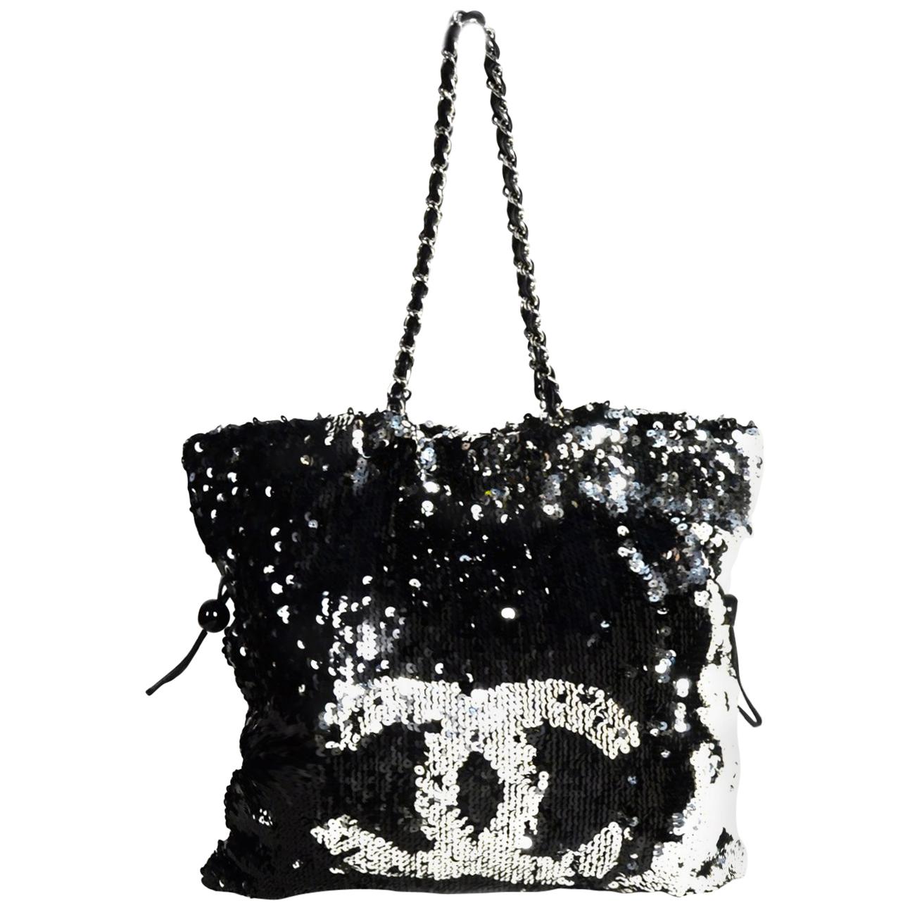 Chanel Black/Silver Sequin Summer Night Drawstring Tote Bag rt. $4, 650