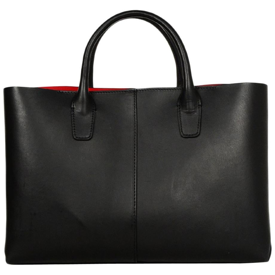 Mansur Gavriel Black/Flamma Red Leather Mini Folded Bag W/ Strap