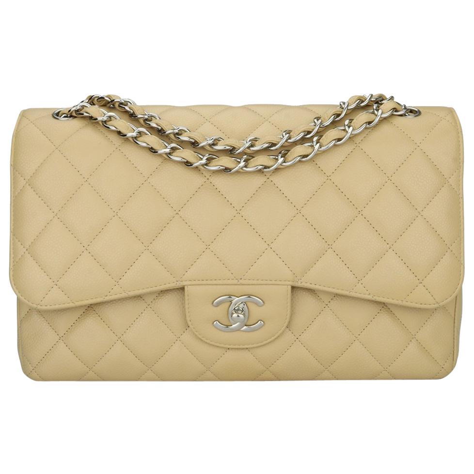 CHANEL Double Flap Jumbo Bag Beige Clair Caviar with Silver Hardware 2013