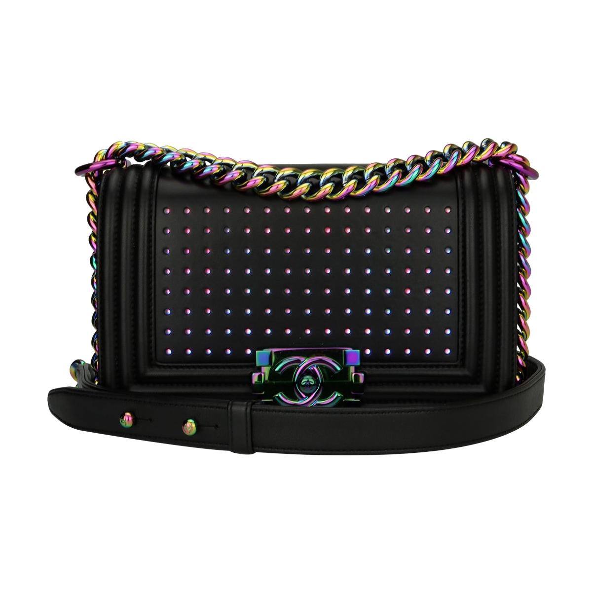 Chanel Small LED Boy White Lambskin Bag with Rainbow Hardware, 2017