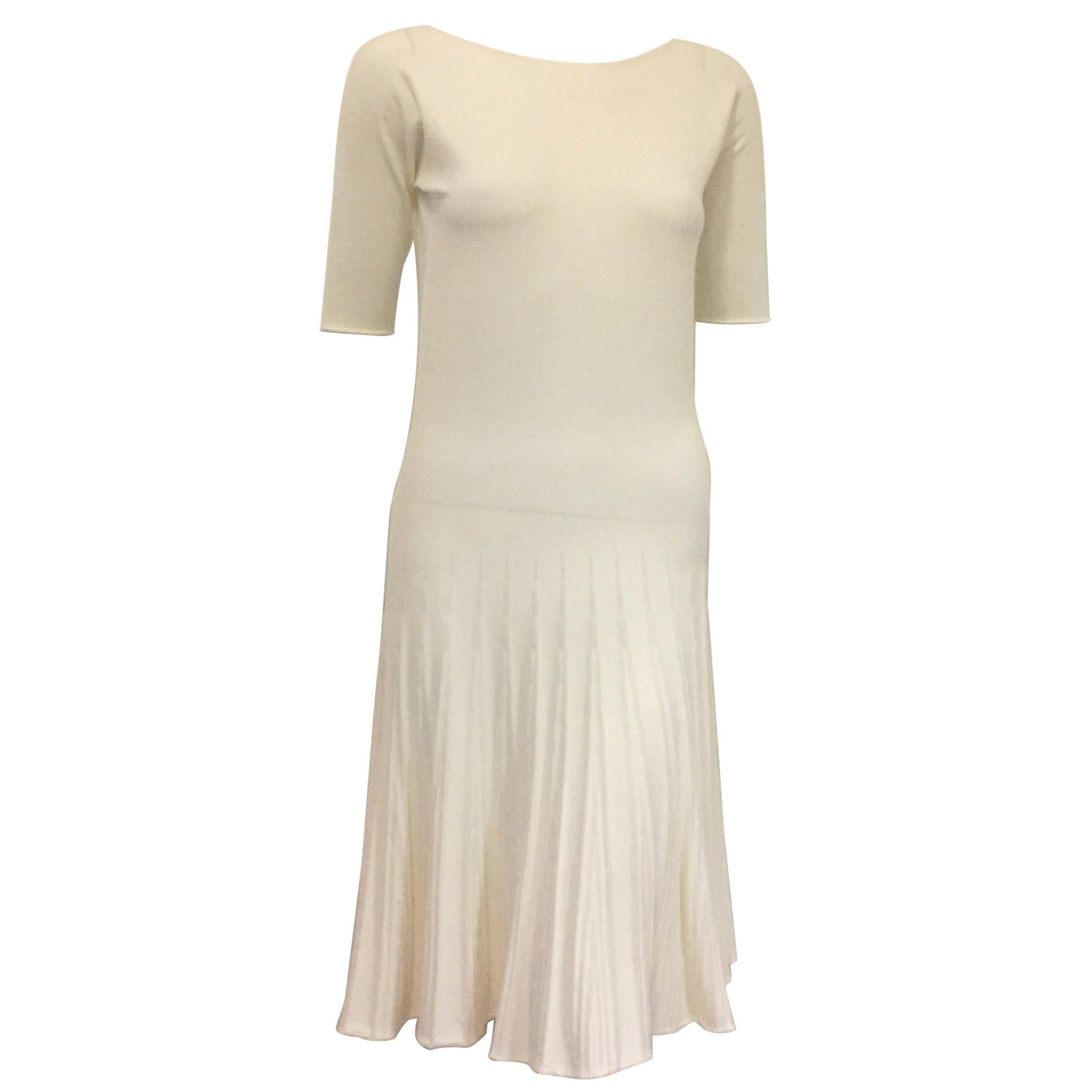 Amazing Armani Ivory Dress with Faux Pleats on Skirt and Short Sleeves