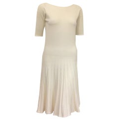 Amazing Armani Ivory Dress with Faux Pleats on Skirt and Short Sleeves