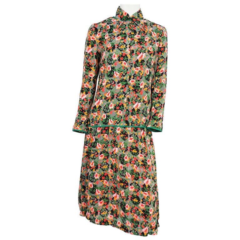 70's Pink and Gold Patterned Two Piece with Jewel Embroidered Top by The Silk Farm main image 0