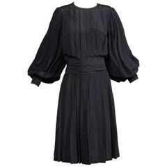 1980s Andre Laug Vintage Black Silk Dress with Matching Sash Belt