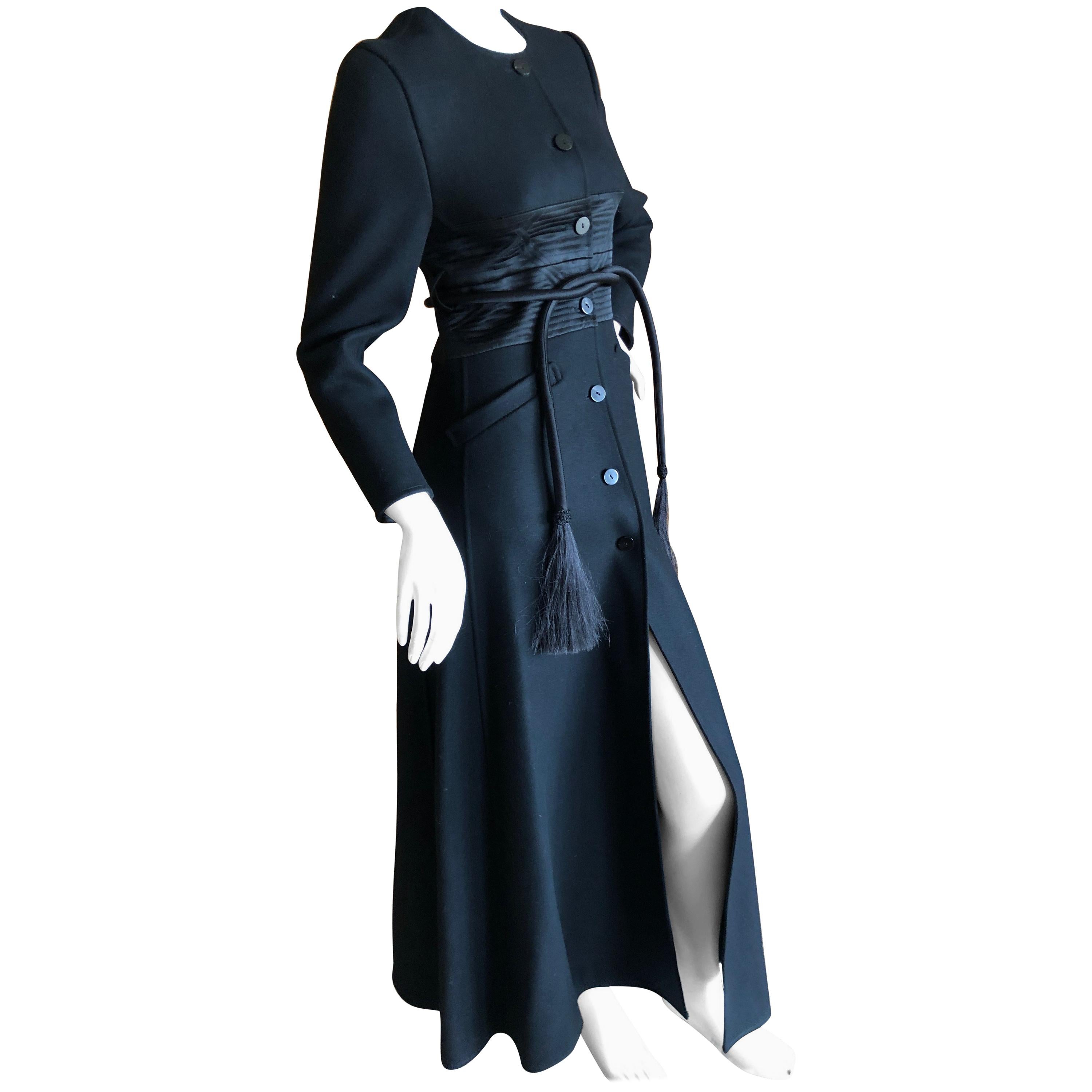 Chado Ralph Rucci Luxurious Long Black Coat with Obi Belt and Tassel Tie XS For Sale