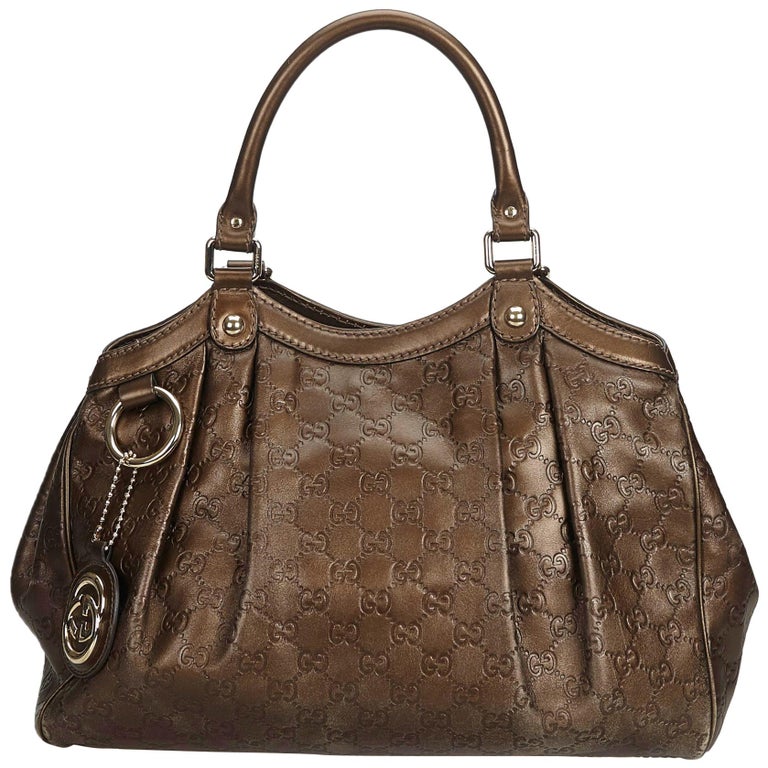 Gucci Brown Bronze Leather Guccissima Sukey Italy For Sale at 1stdibs