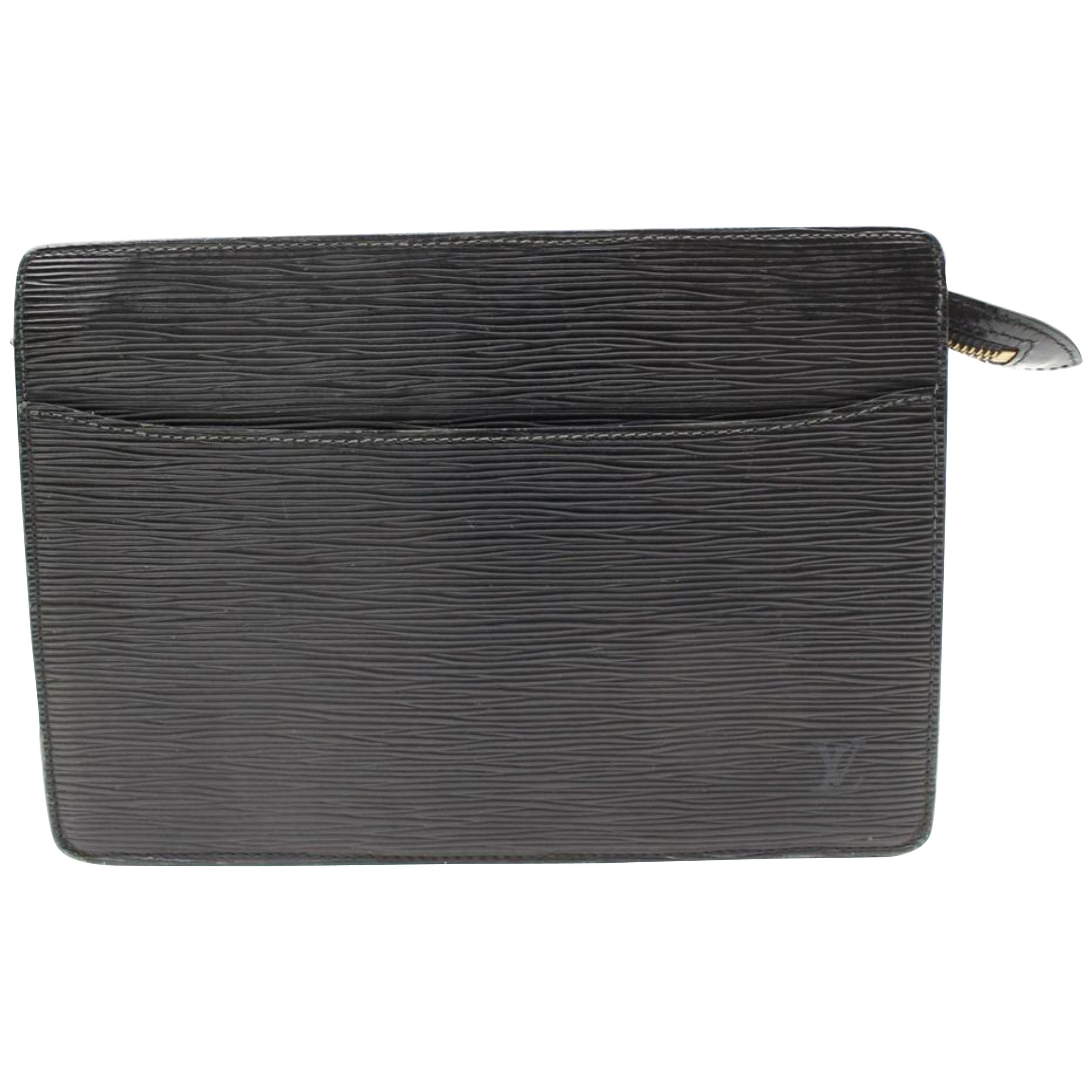 Louis Vuitton Pochette Noir Epi Homme 865790 Black Leather Clutch For Sale