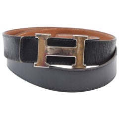 Vintage Hermès Black X Brown Reversible 32mm H Logo Kit 865856 Belt