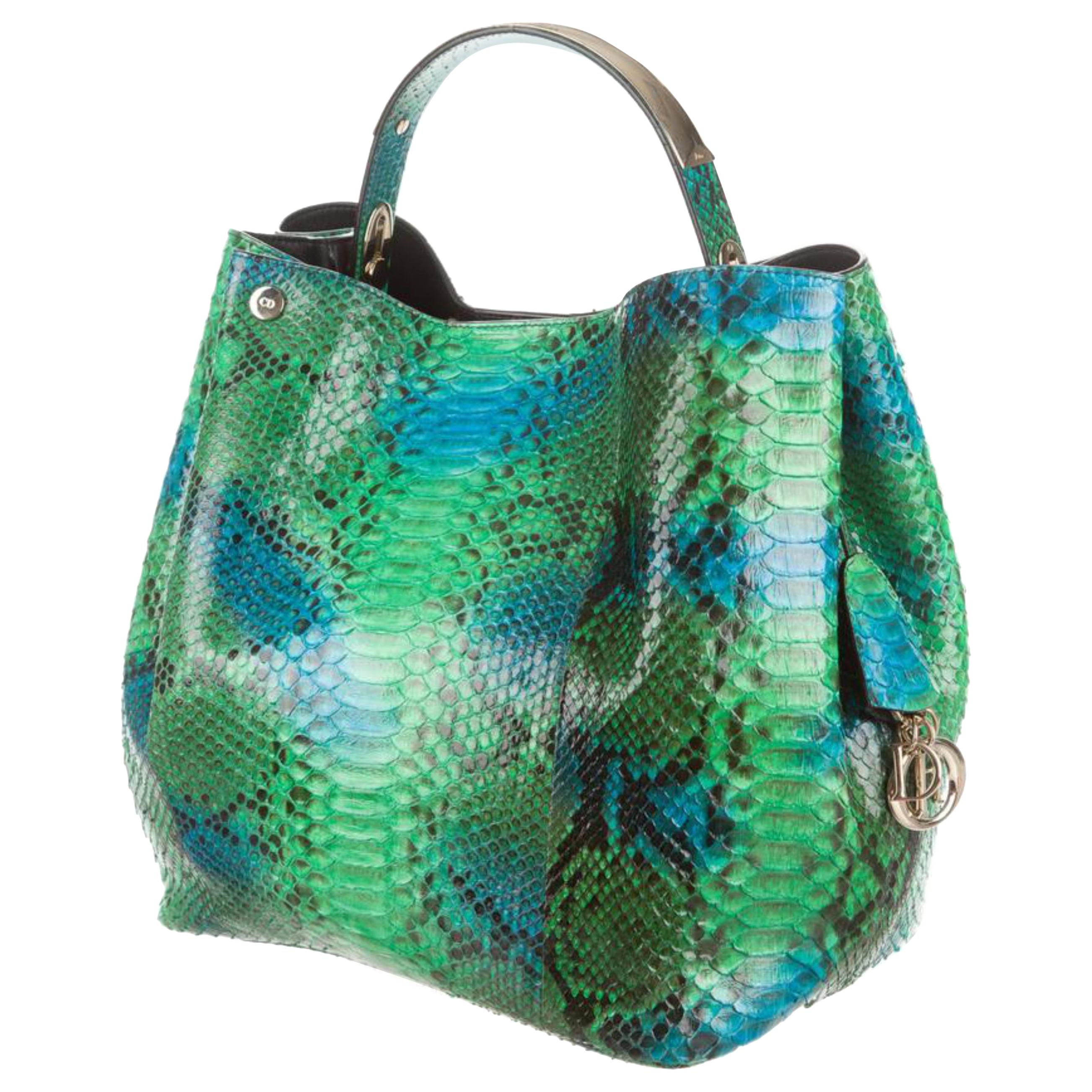 Dior Diorific Hobo 2way 3dr1205 Green Python Skin Leather Shoulder Bag For Sale