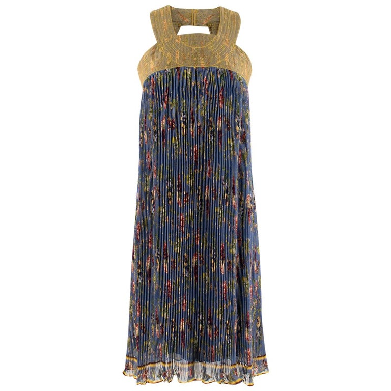 Jean Paul Gaultier Floral Print Pleated Silk Dress US 0-2 For Sale at ...