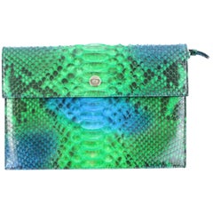 Vintage Dior Diorific Clutch 4dr1205 Green Python Skin Leather Wristlet