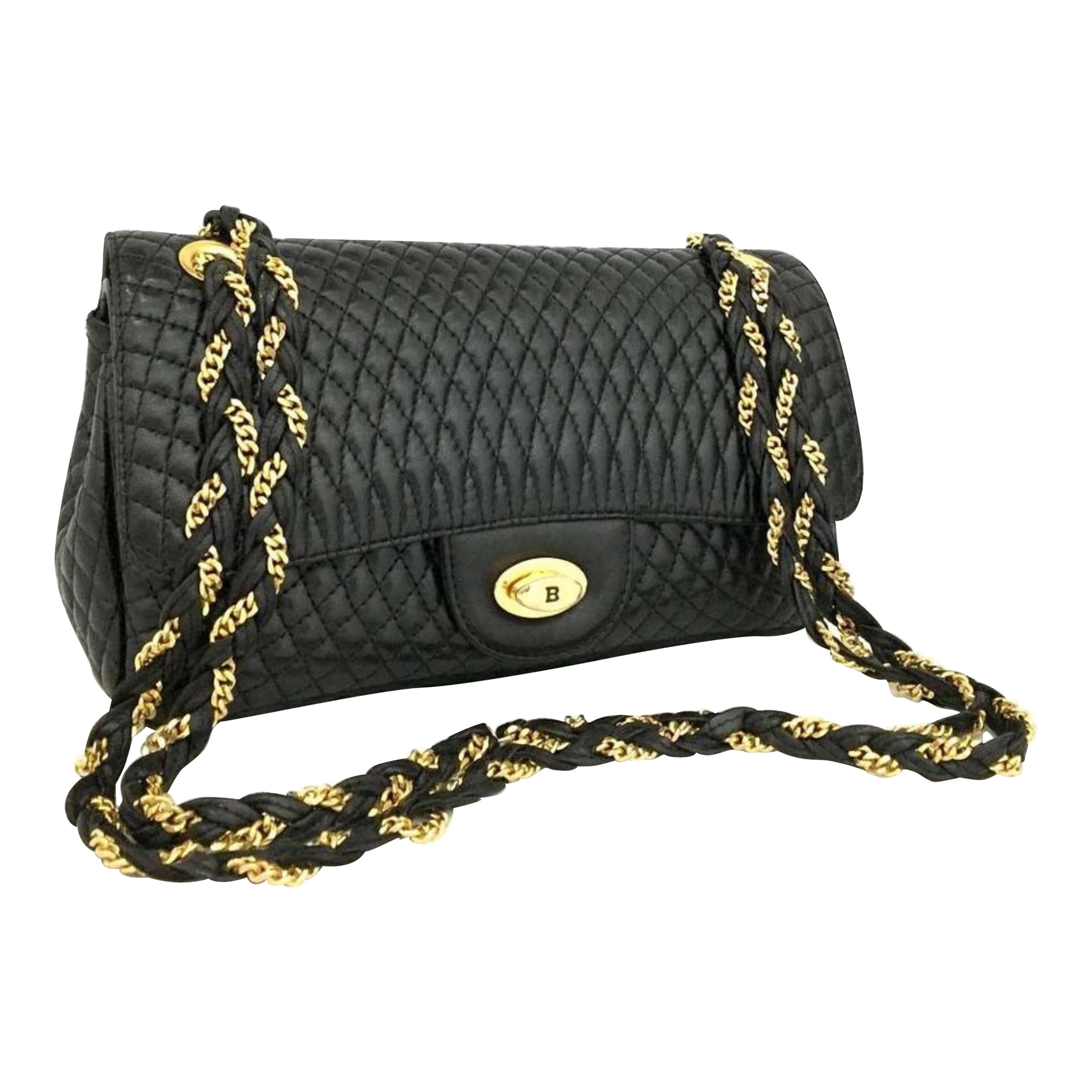 Bally Black Quilted Leather Crossbody Chain Flap Bag