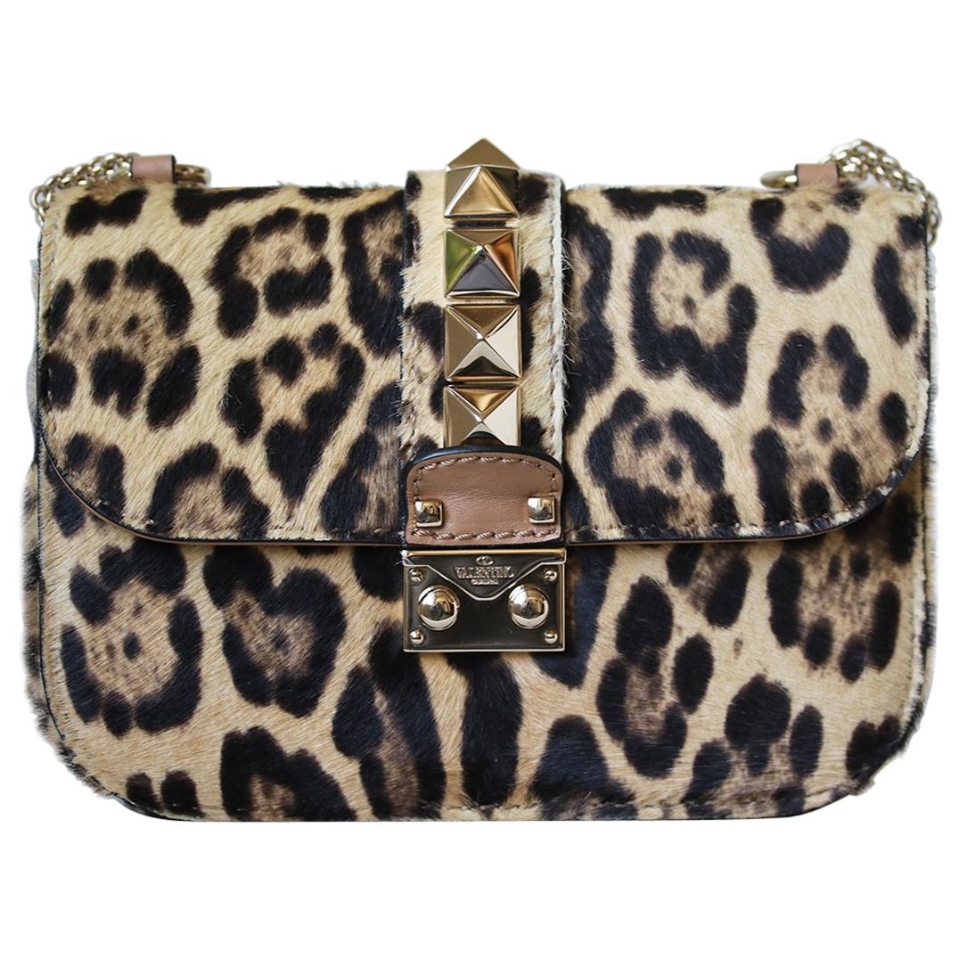 Valentino Glam Lock Small Calf-Hair Leopard-Print Shoulder Bag 