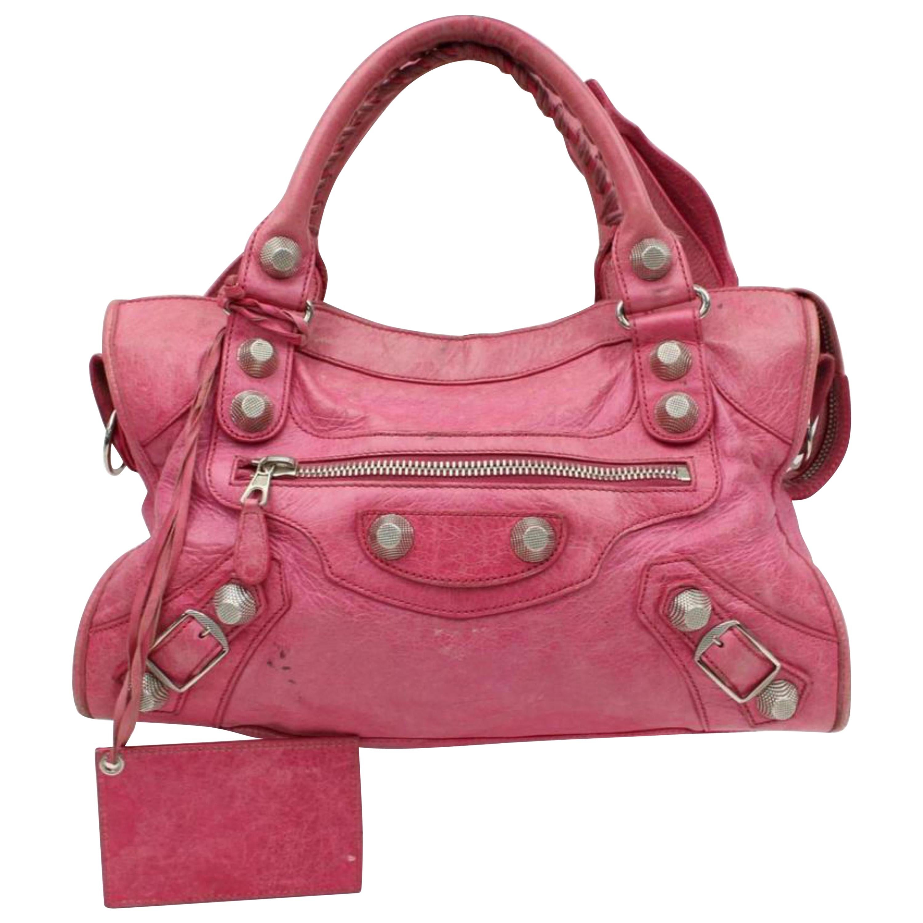 Balenciaga Giant The City Handbag 866732 Pink Leather Satchel For Sale