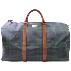 Polo Ralph Lauren Plaid Boston Duffle 866763 Canvas X Leather Weekend/Travel Bag