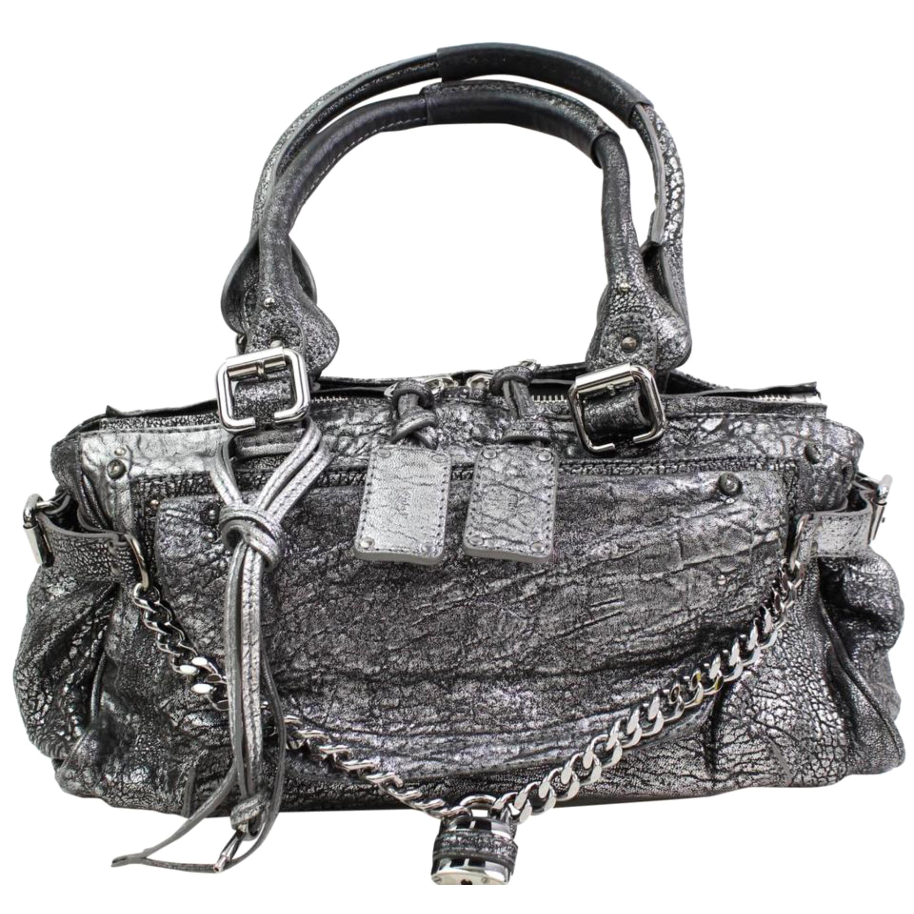 Chloé Paddington Limited Edition 866572 Silver Leather Shoulder Bag For Sale