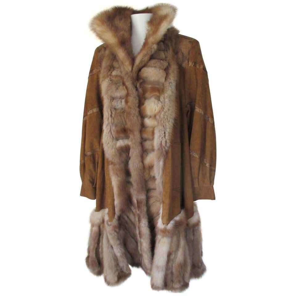Reversible Long Leather Cognac Broadtail Lamb Fur Coat For Sale at ...