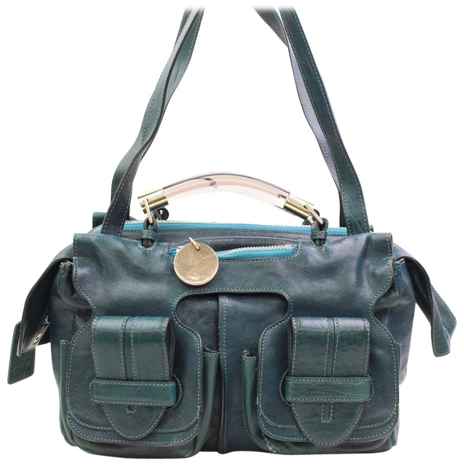 Chloé Clear Handle 2way 866584 Green Leather Shoulder Bag For Sale