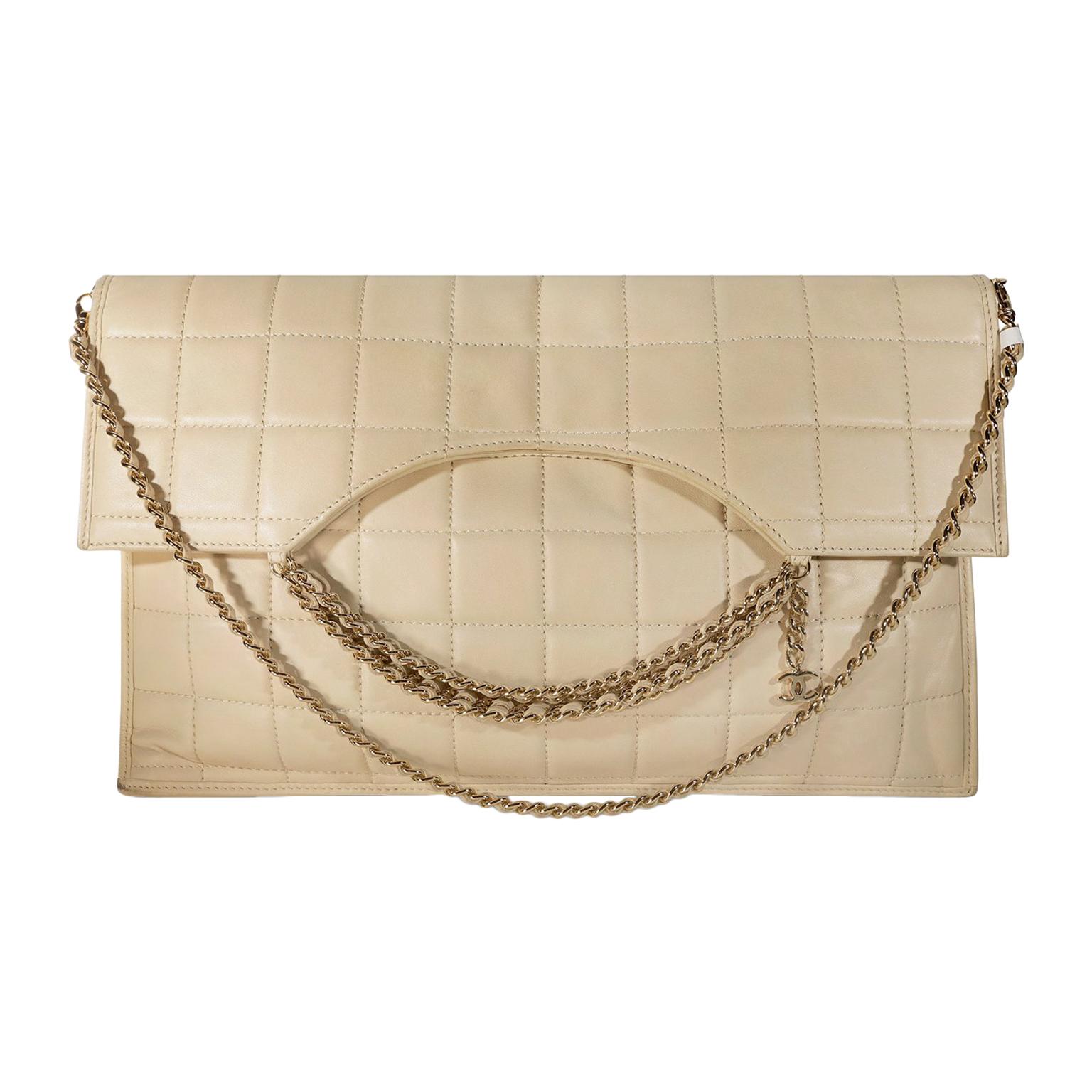 Chanel Beige Leather Multi Chain Convertible Envelope Clutch at 1stDibs