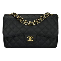 CHANEL Classic Jumbo Double Flap Bag Black Caviar with Gold Hardware 2012