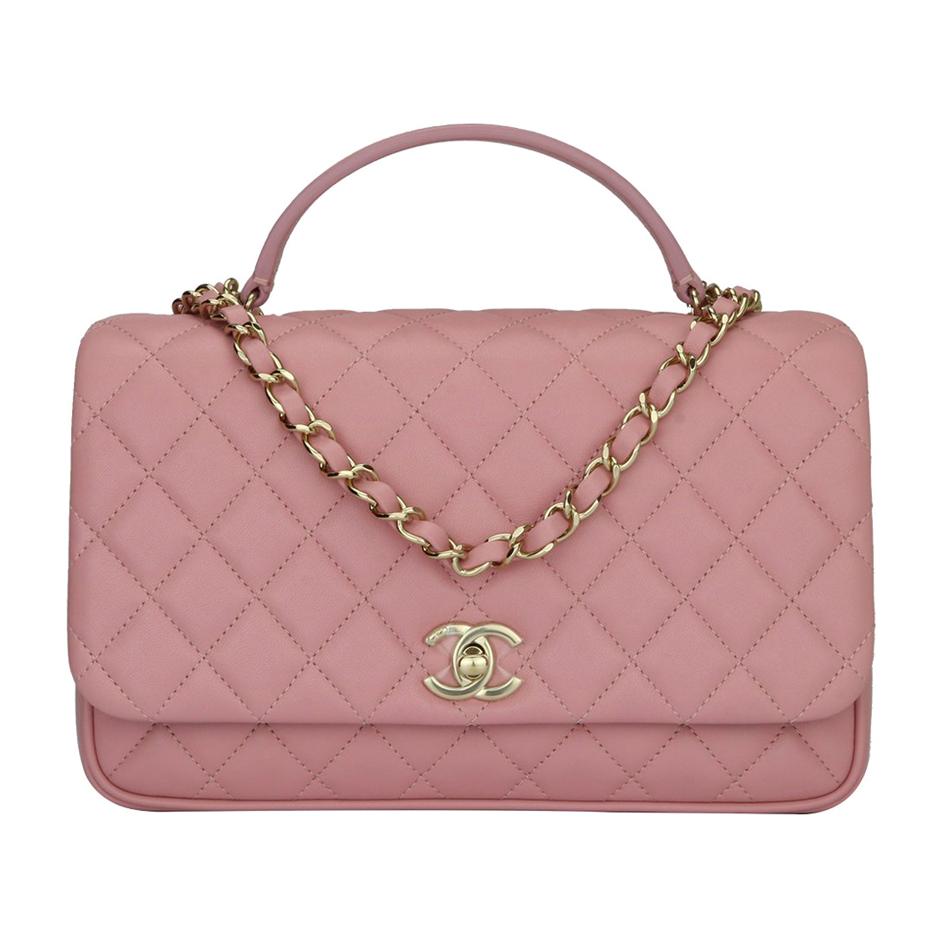 chanel pink quilted purse