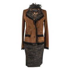 Dolce&Gabbana Suede and Tweed Skirt Suit Leather Buttons 42 / 8