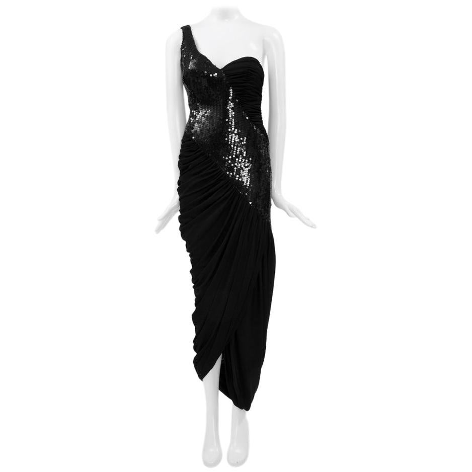 Loris Azzaro Sequined One-Shoulder Evening Dress For Sale