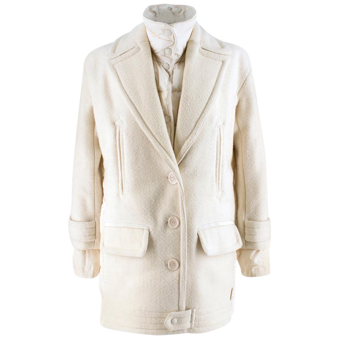 Moncler White Double Layer Down and Wool Coat SIZE 1