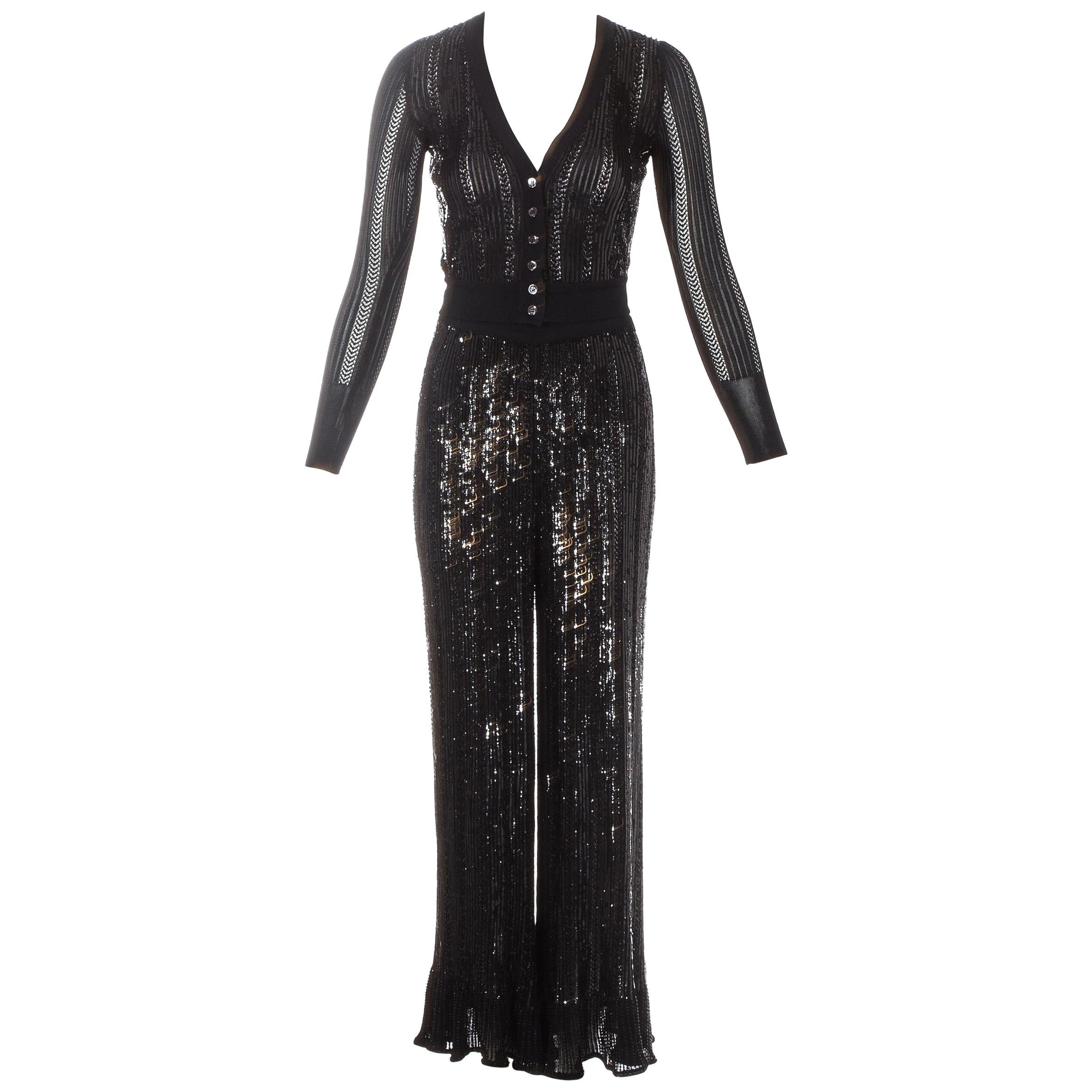 Azzedine Alaia black sequin and beaded 3-piece pant suit, ss 1996