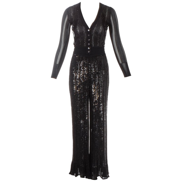 Azzedine Alaia black sequin and beaded 3piece pant suit, ss 1996 at