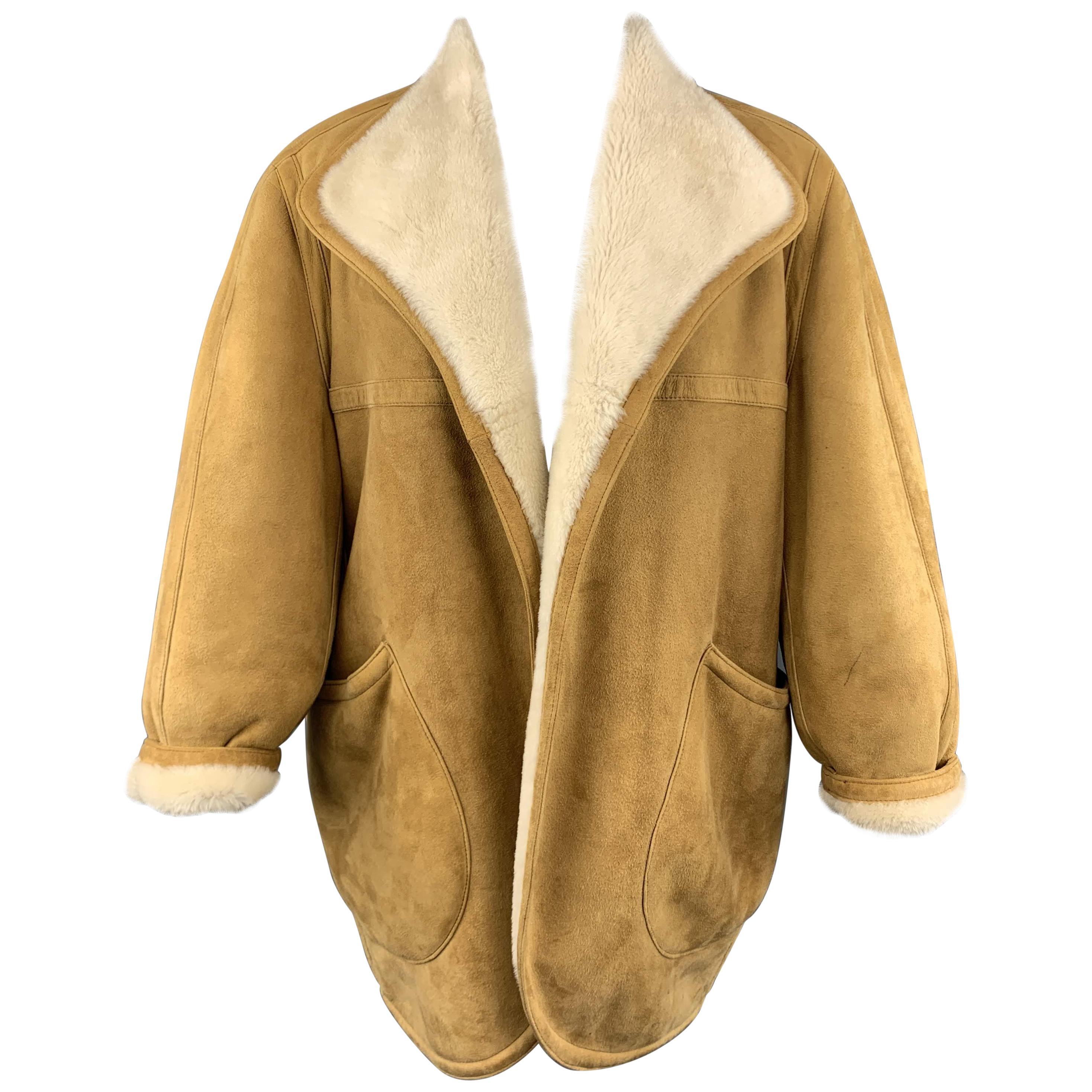 Vintage HERMES Size 10 Tan & Cream Shearling Coat / Jacket