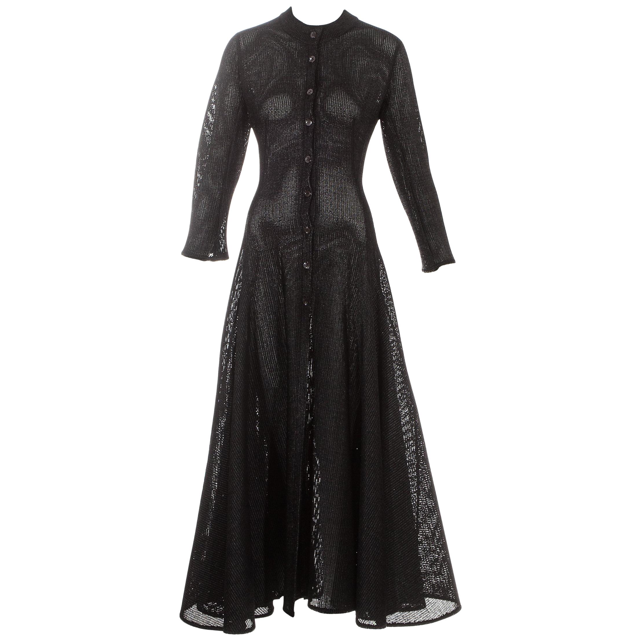 Azzedine Alaia black knitted viscose raffia evening dress, ca. 1996
